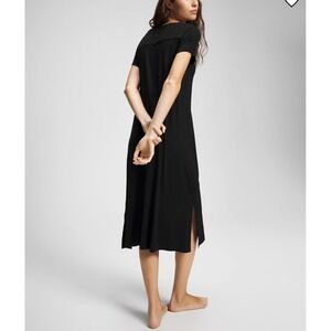 Soma Long Black Sleepshirt Women's Size XL Short-sleeves Side Slits